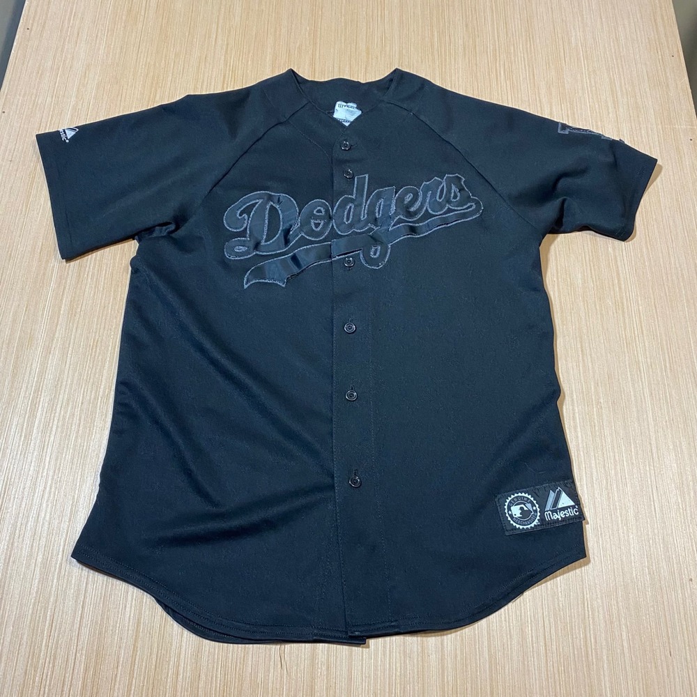 Majestic Los Angeles Dodgers Black Baseball Jersey Mens Medium Button Up MLB